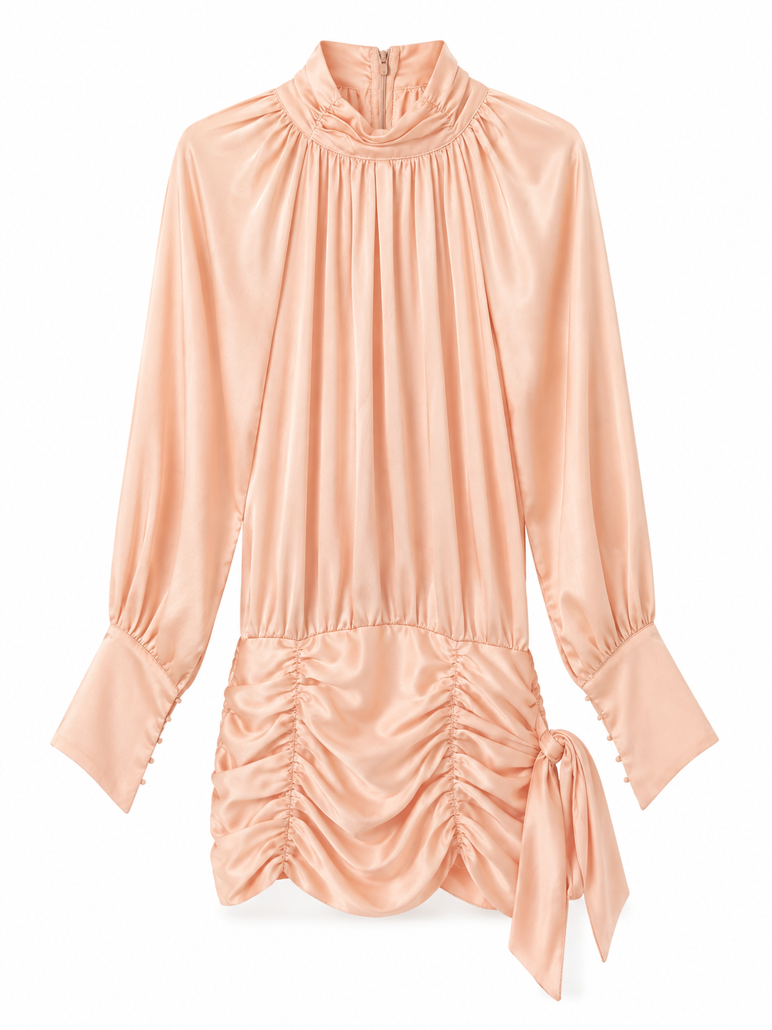 Peach Satin Ruched Tie-Side Mini Dress