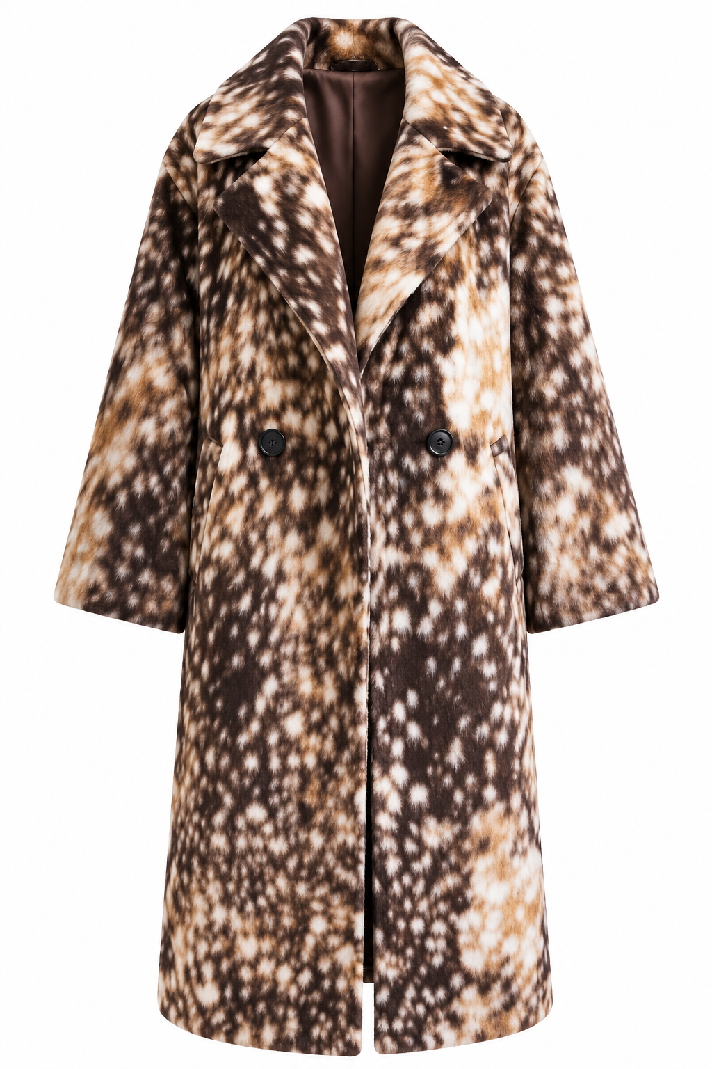 Deer Print Longline Coat – Brown & Cream