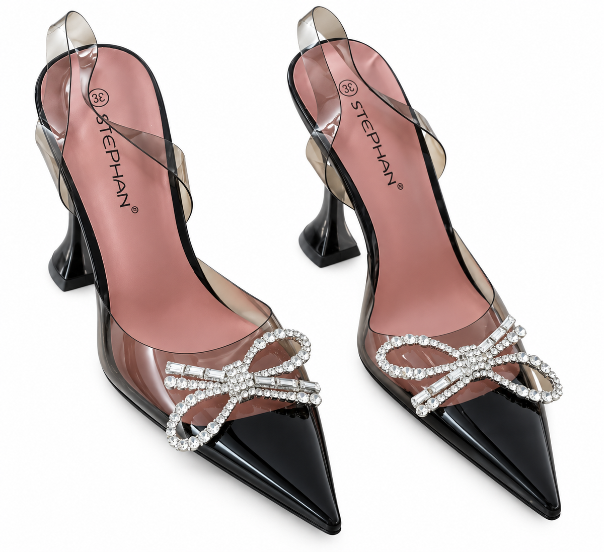 Crystal Bow Pointed-Toe Heels – Black