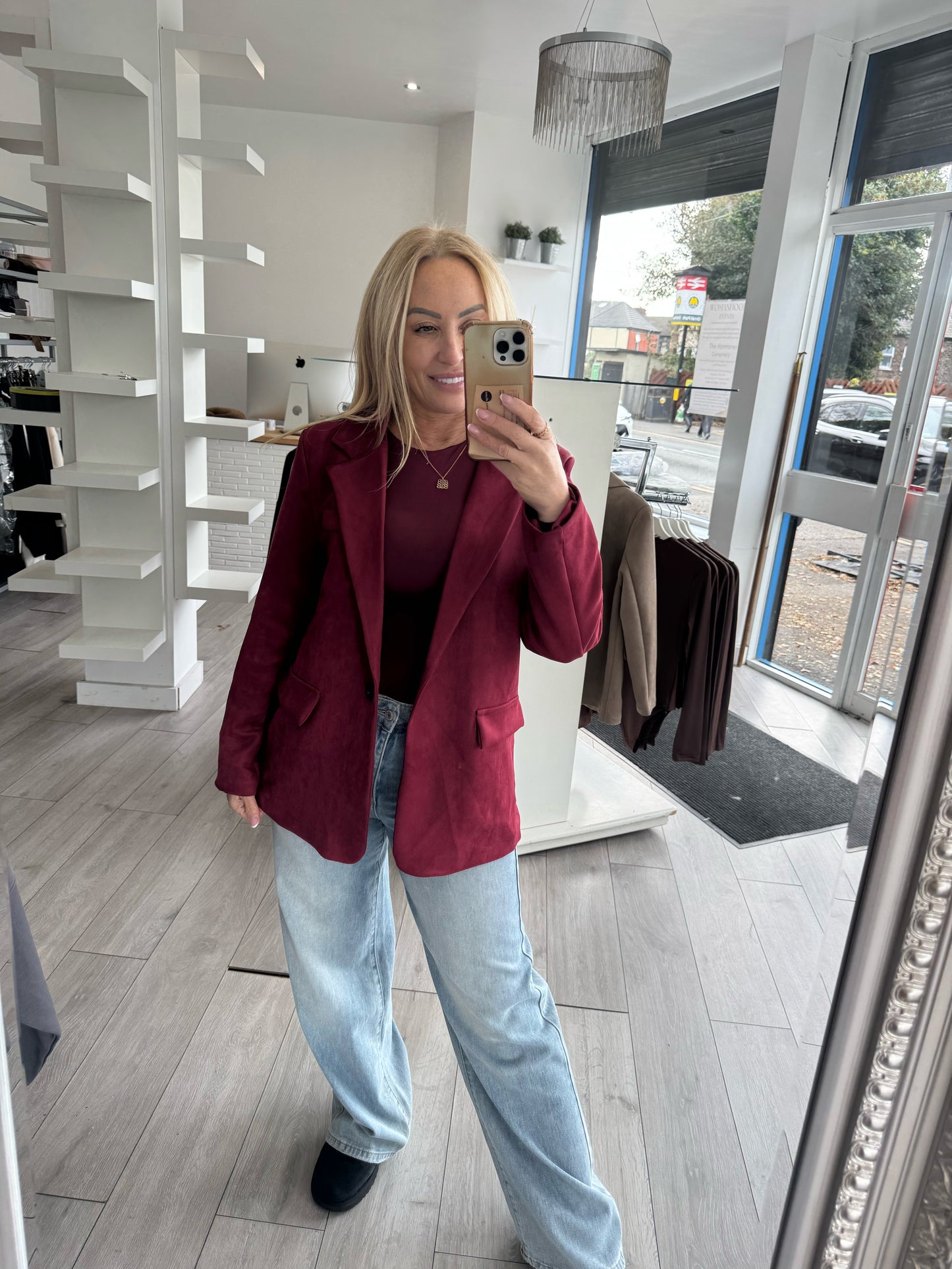 FAUX SUEDE SINGLE BUTTON BLAZER