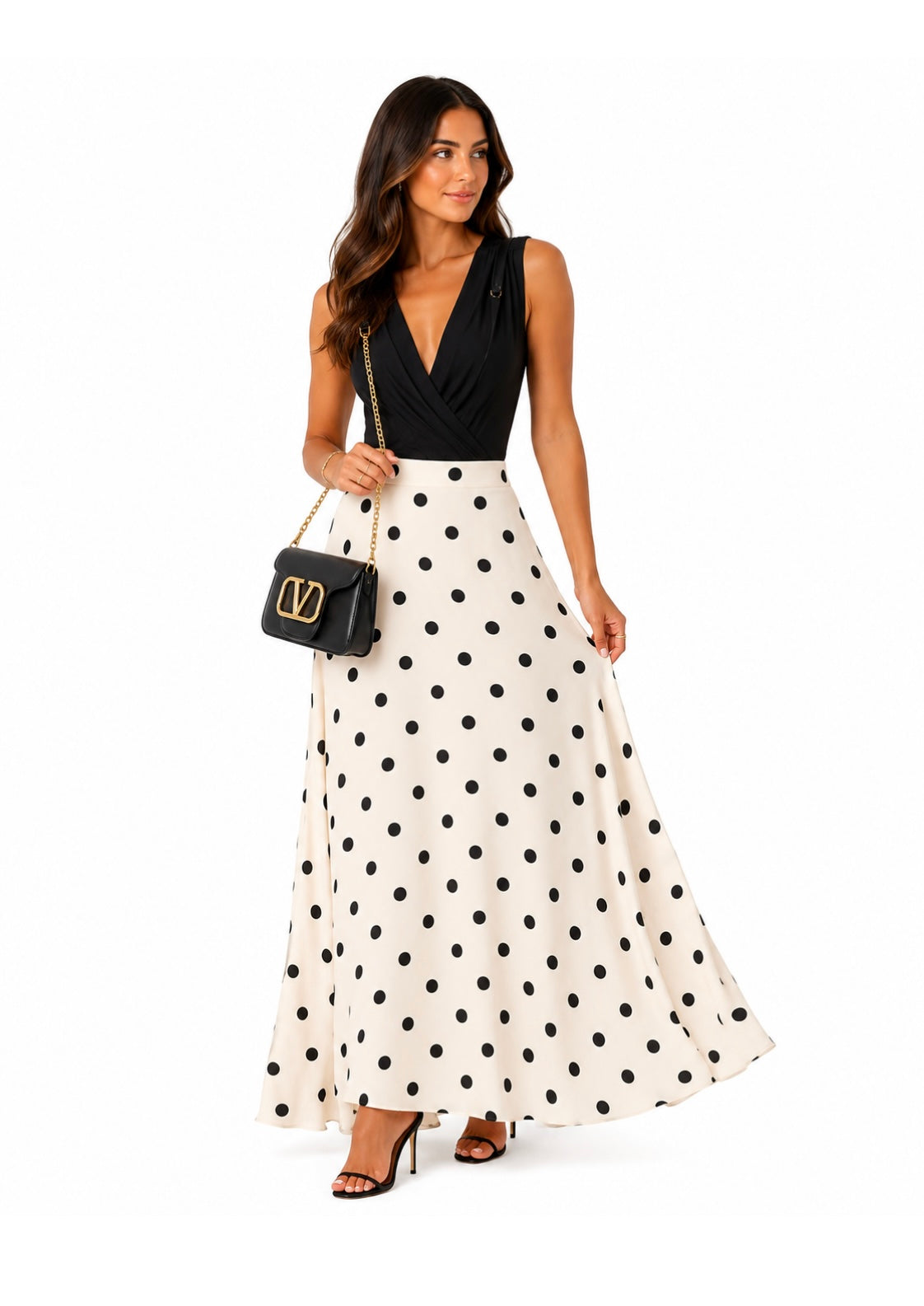 Polka Dot Satin Maxi Skirt