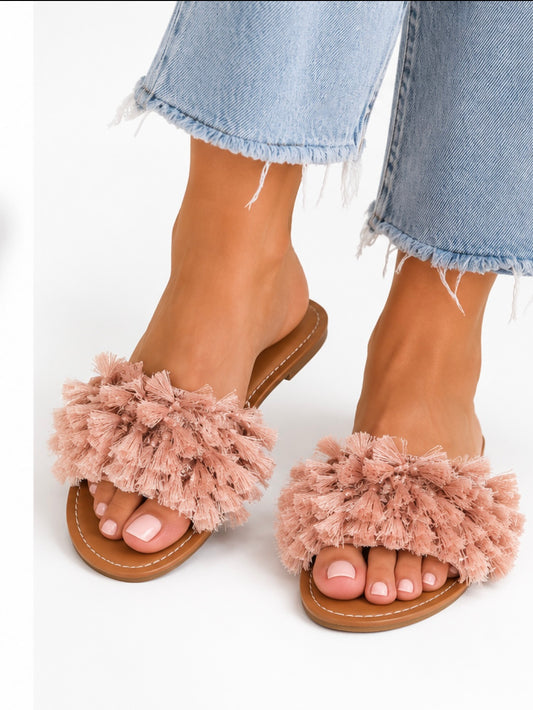 BLUSH PINK TASSEL SLIDES