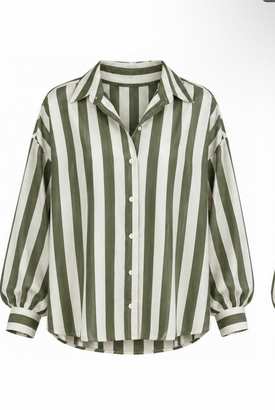 Cream & Green Striped Blouse