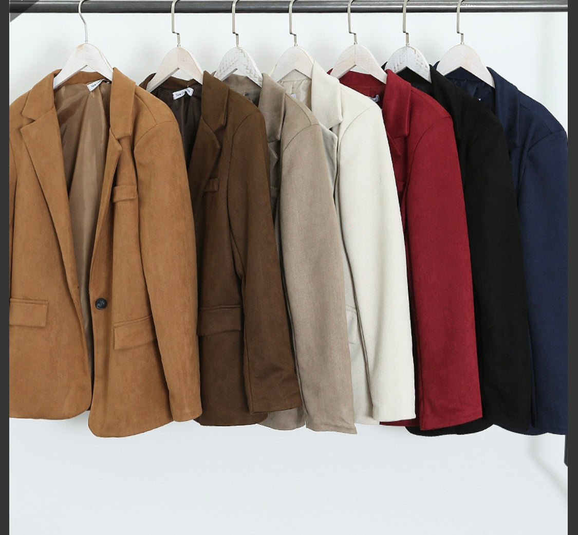 FAUX SUEDE SINGLE BUTTON BLAZER