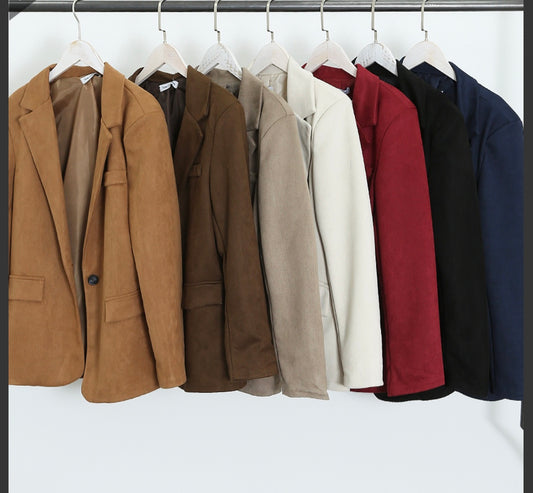 FAUX SUEDE SINGLE BUTTON BLAZER