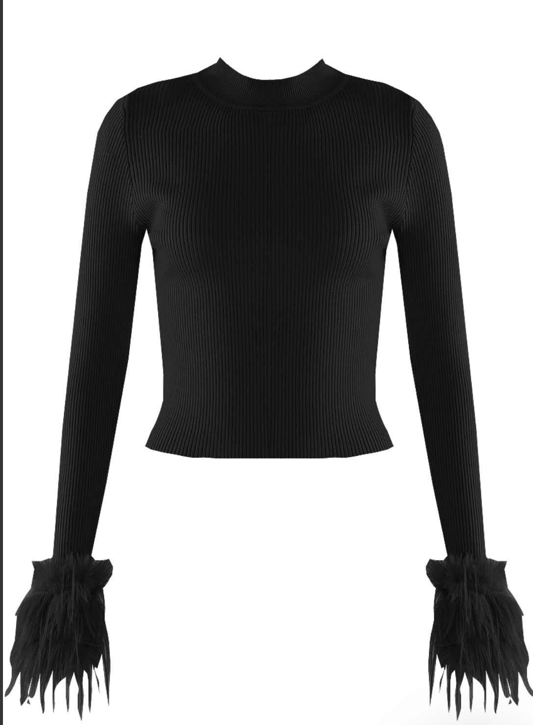 FAUUX FUR CUFF RIBBED JUMPER