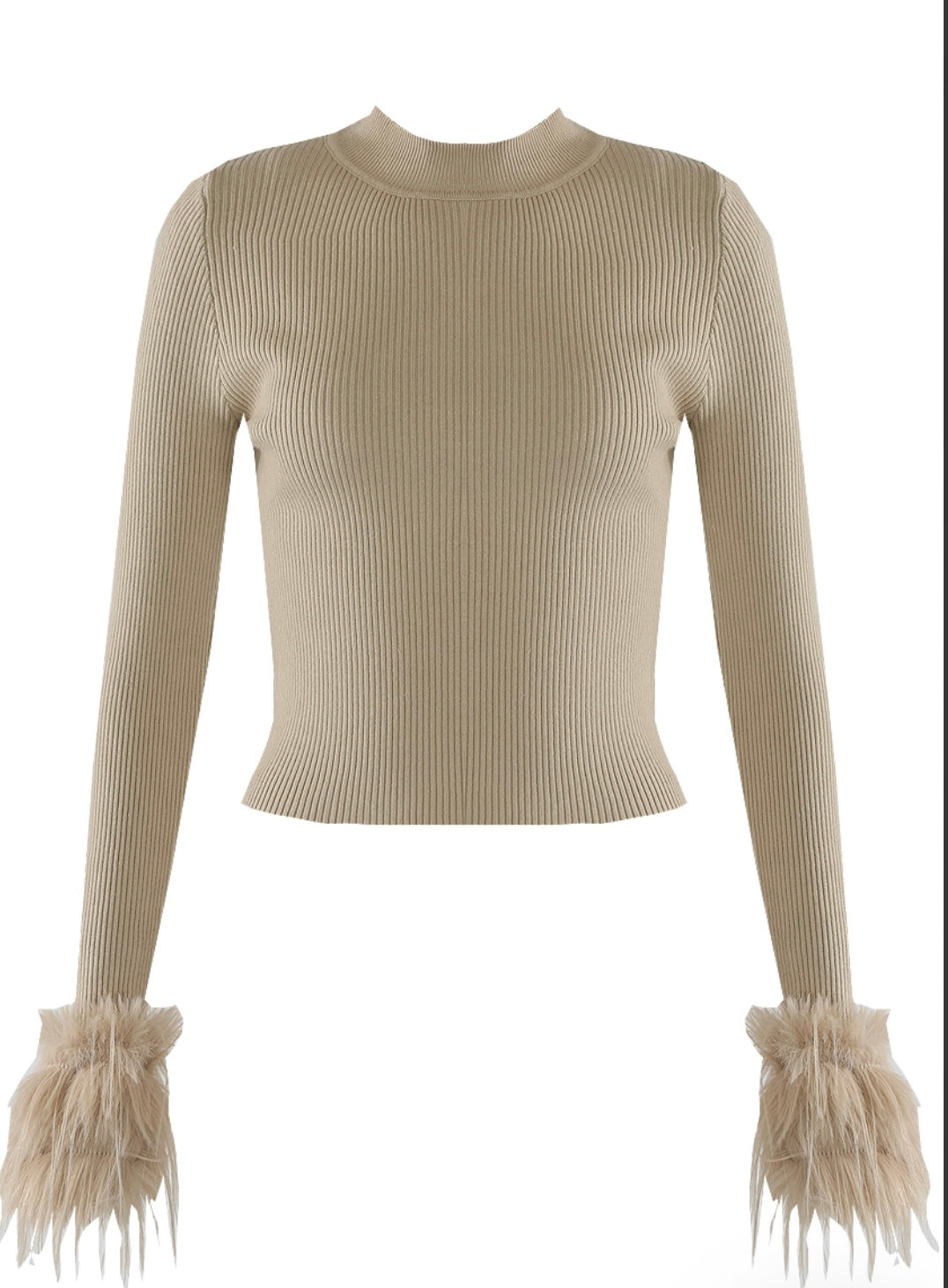 FAUUX FUR CUFF RIBBED JUMPER