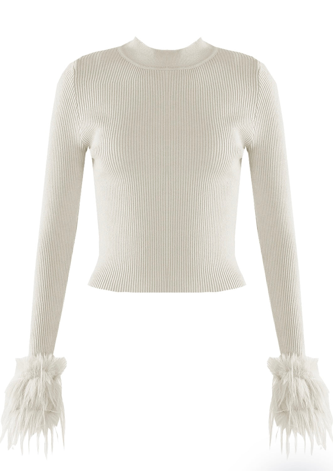 FAUUX FUR CUFF RIBBED JUMPER