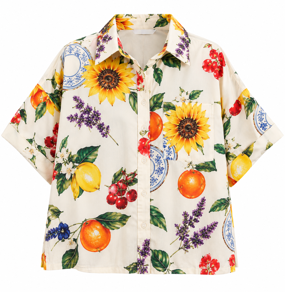 SUNFLOWER PRINT BOXY BLOUSE