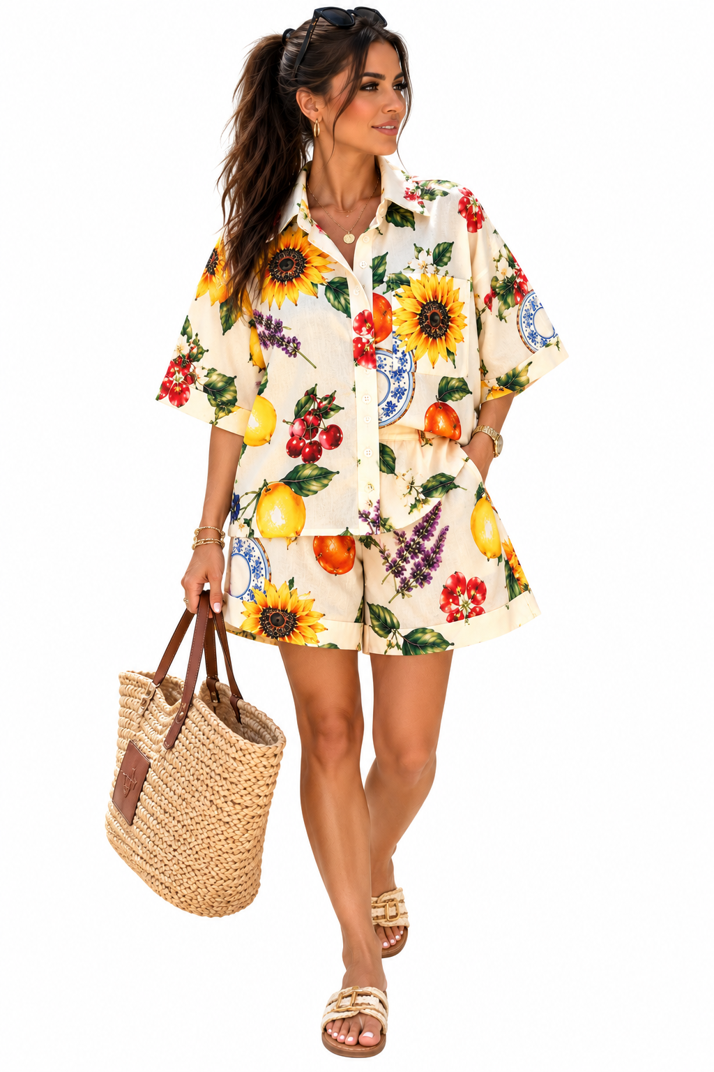 SUNFLOWER PRINT BOXY BLOUSE