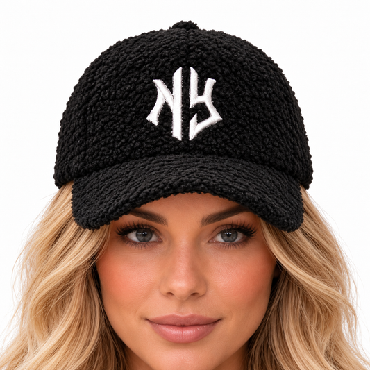 NY Cap Bouclé Teddy Fleece Baseball Cap – Black