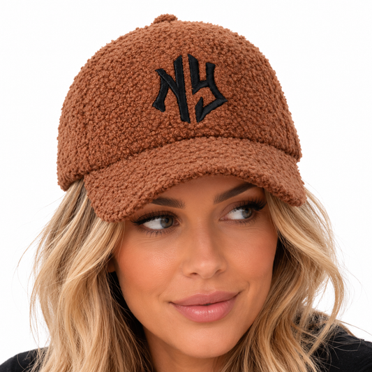 NY Cap Bouclé Teddy Fleece Baseball Cap – Chocolate Brown