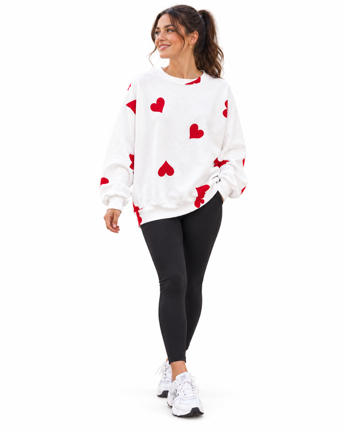 Red Heart Print Oversized Sweatshirt