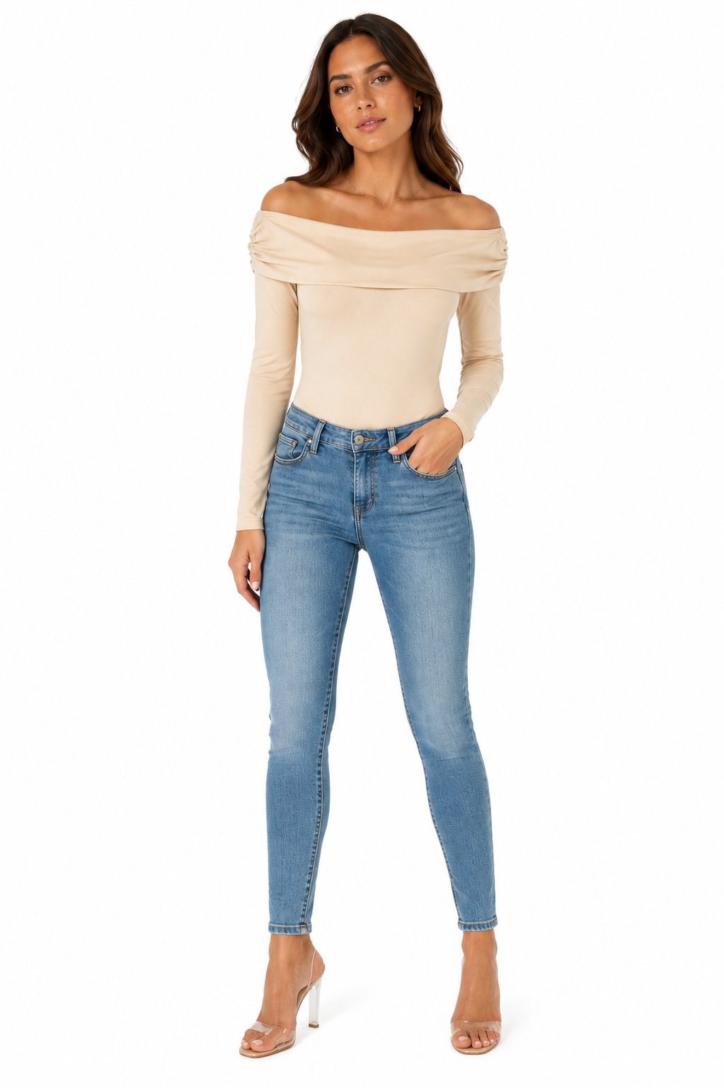 RUCHED BARDOT LONG SLEEVE BODYSUIT