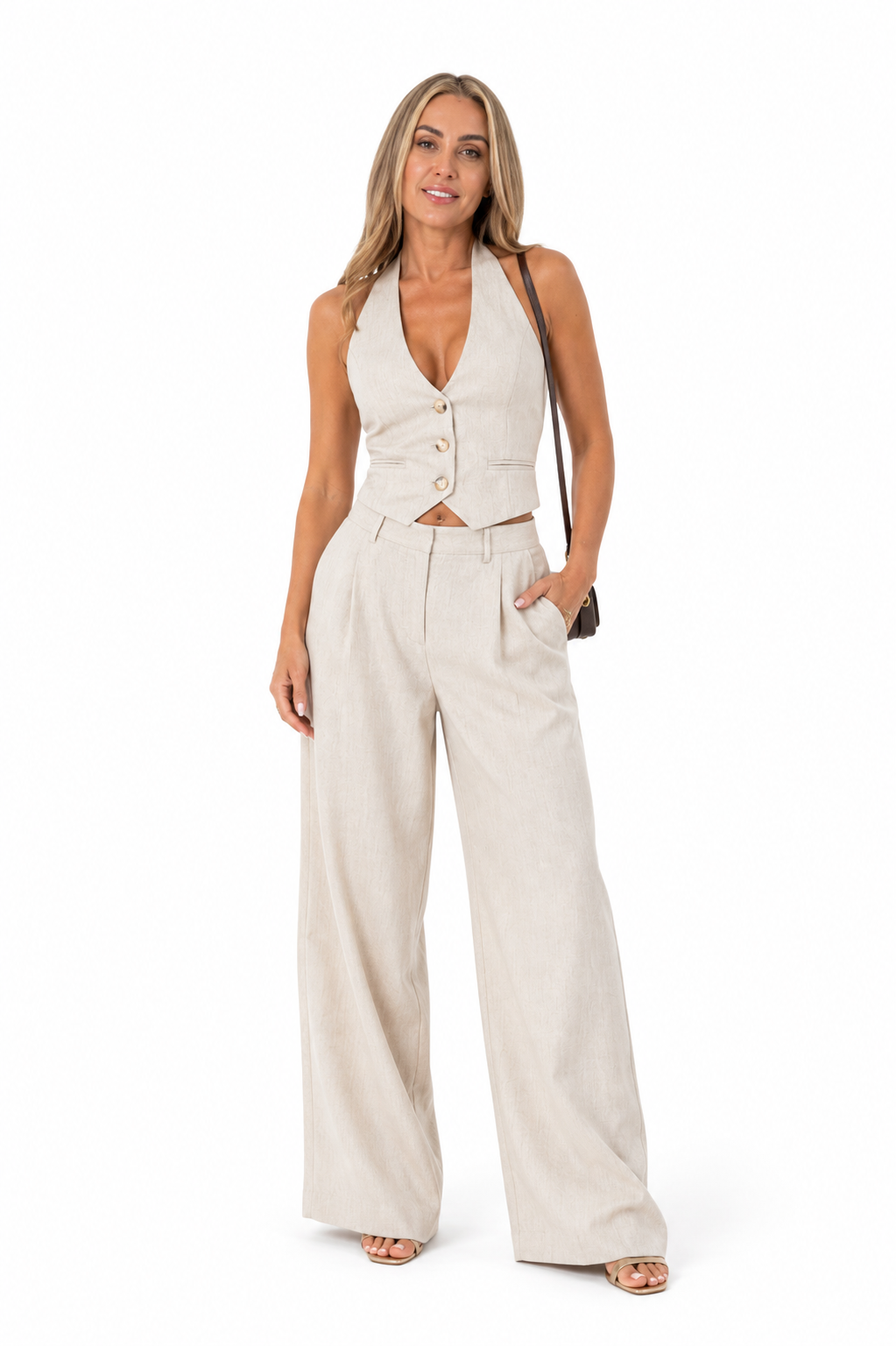 Cream Tailored Trousers  and  Halter Top