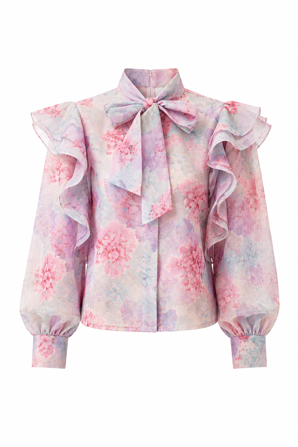 Vintage Floral Print Pussy Bow Blouse