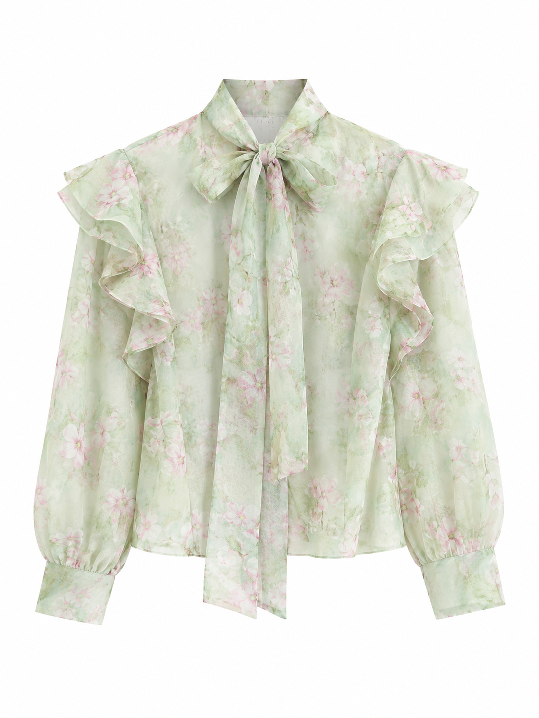 Vintage Floral Print Pussy Bow Blouse
