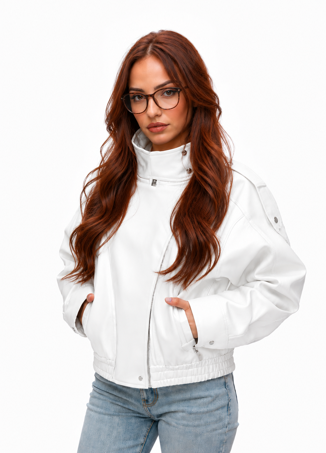 Faux Leather High Neck Jacket