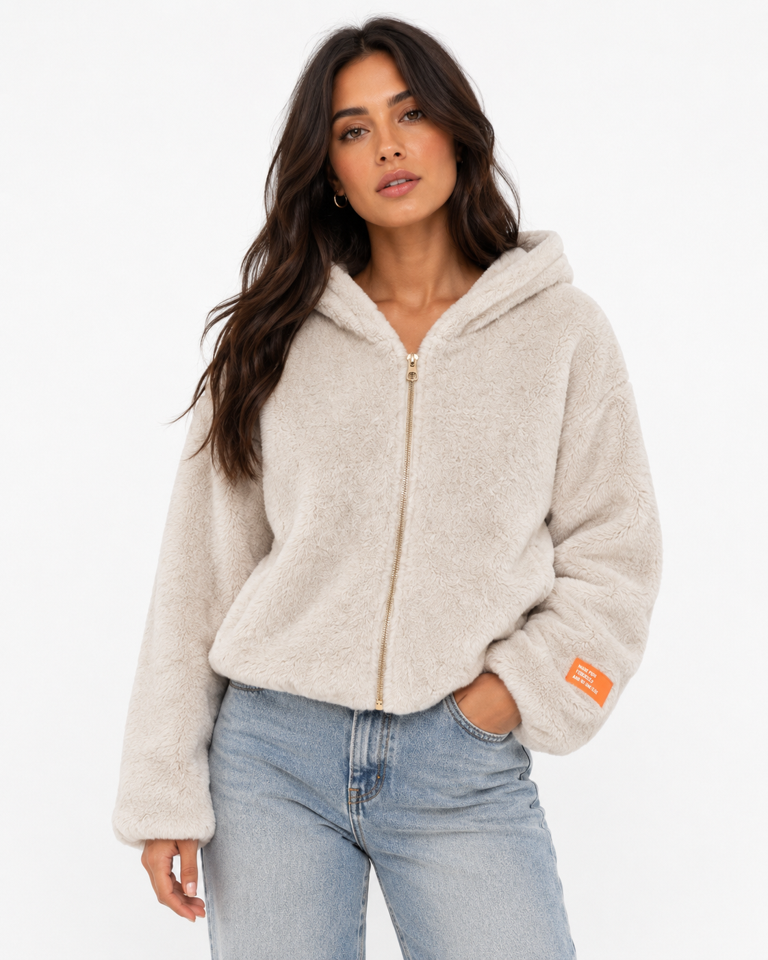 Wool Borg Jacket with Slogan Tag