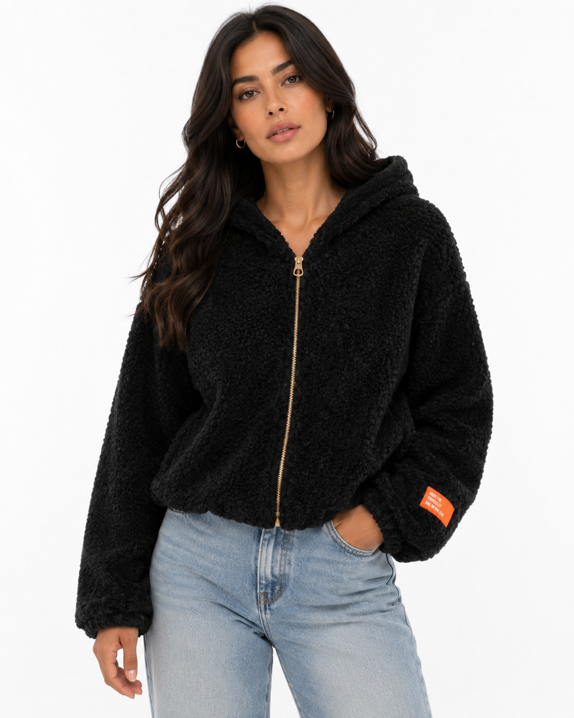 Wool Borg Jacket with Slogan Tag