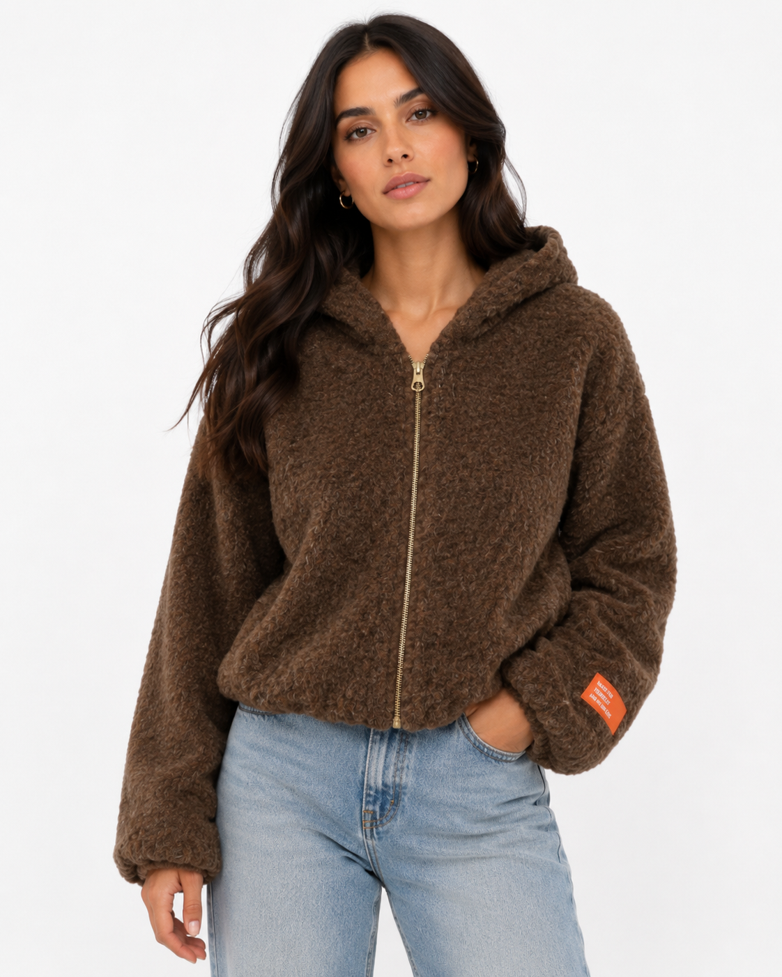 Wool Borg Jacket with Slogan Tag