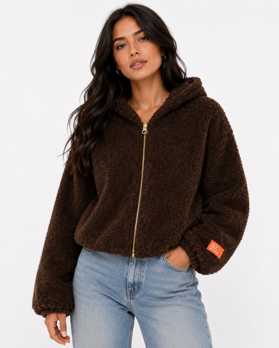 Wool Borg Jacket with Slogan Tag