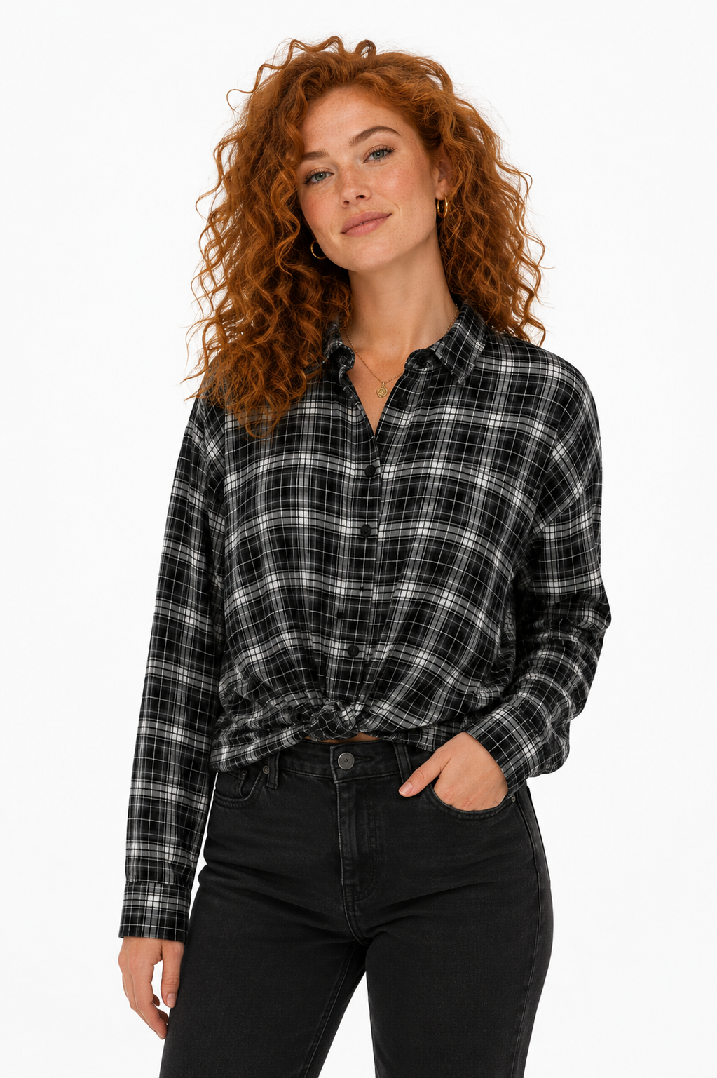Gathered Hem Check Shirt