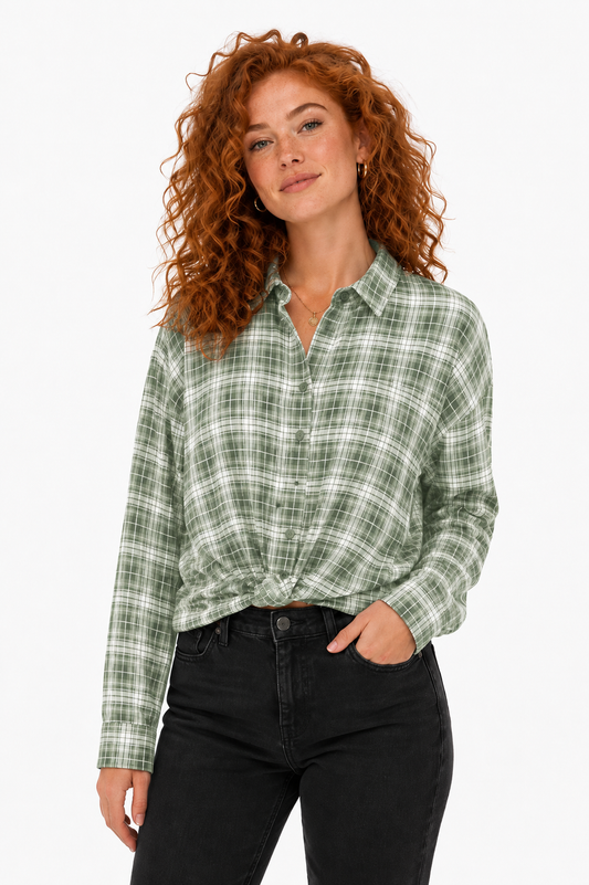 Gathered Hem Check Shirt