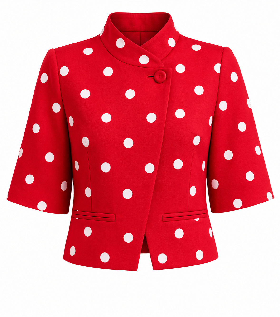 Polka Dot Short Sleeve Wrap Over Blazer