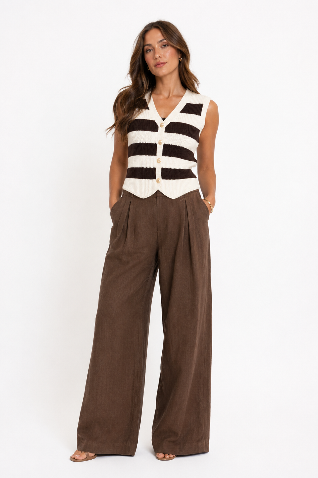 Striped Knit Button Vest