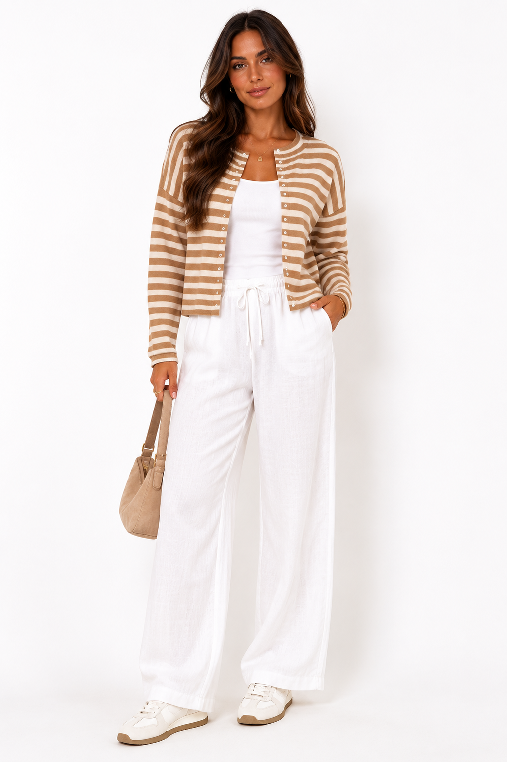 High Neck Striped Cardigan