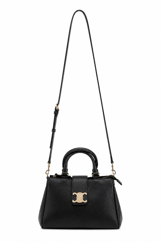 BLACK & GOLD DETAILED FAUX LEATHER BAG