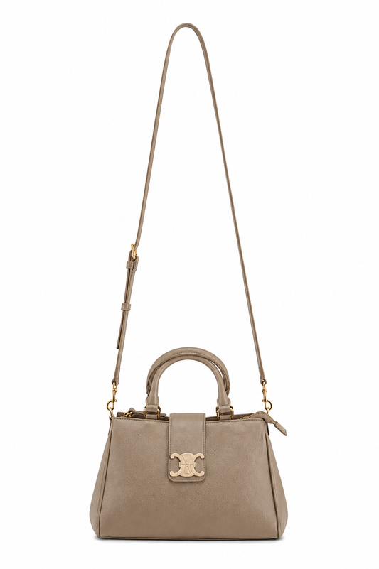 TAUPE & GOLD DETAILED FAUX LEATHER BAG