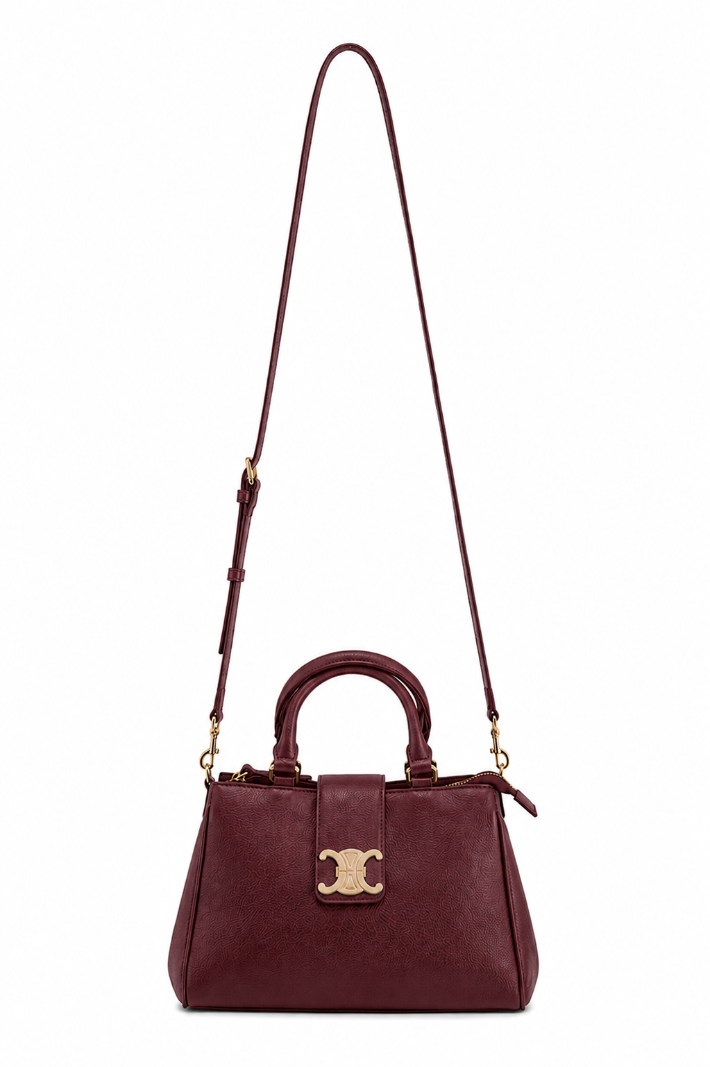 BURGUNDY & GOLD DETAILED FAUX LEATHER BAG