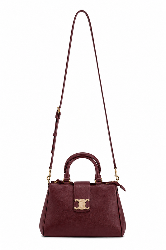 BURGUNDY & GOLD DETAILED FAUX LEATHER BAG