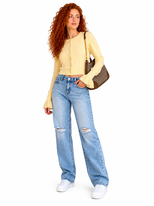 Flute Cuffs Pearl Button Cardigan