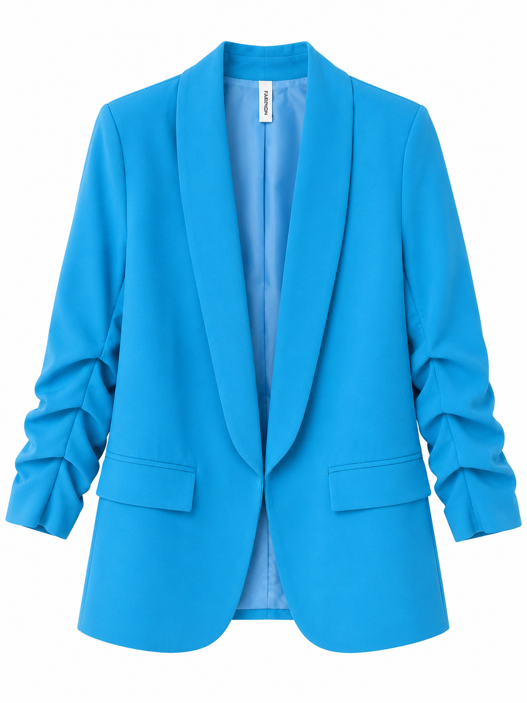 Blue Open Blazer with Ruched Sleeves