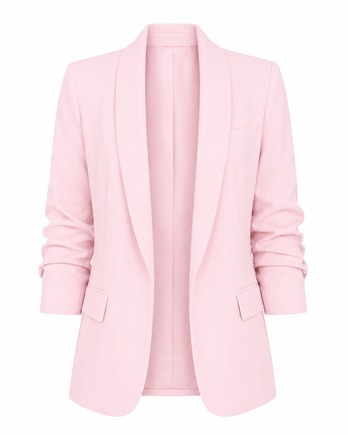 Pink Open Blazer with Ruched Sleeves