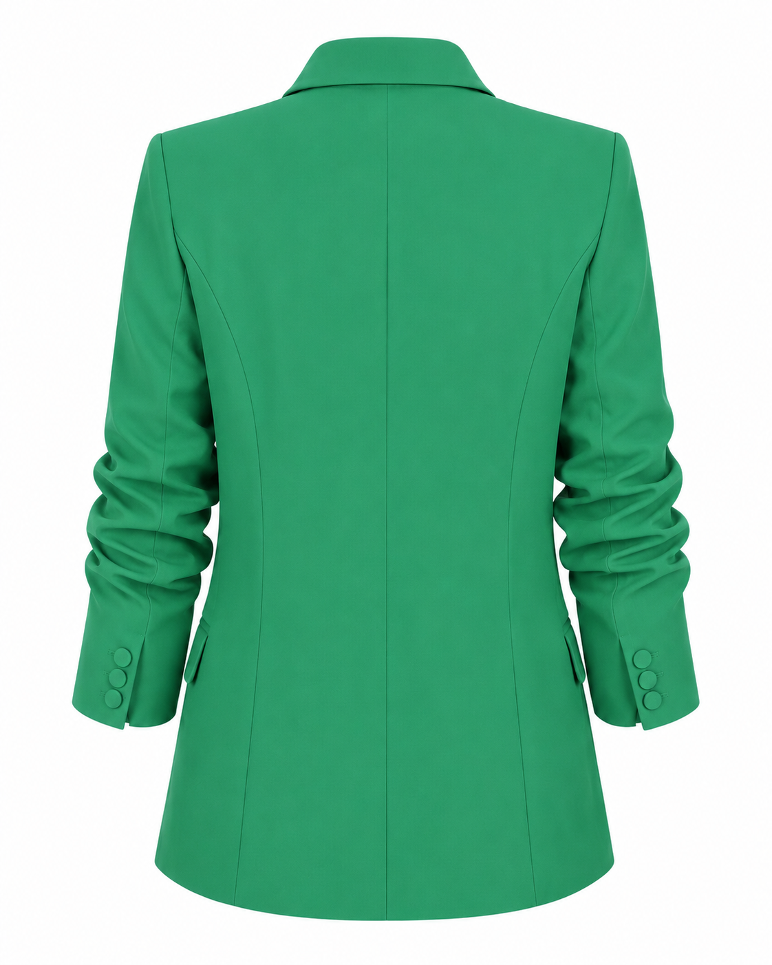 Green Open Blazer with Ruched Sleeves