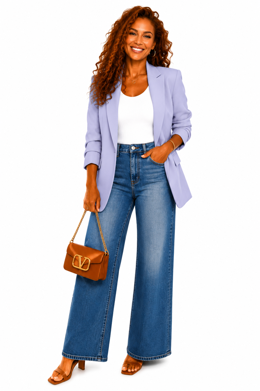 Lilac Open Blazer with Ruched Sleeves