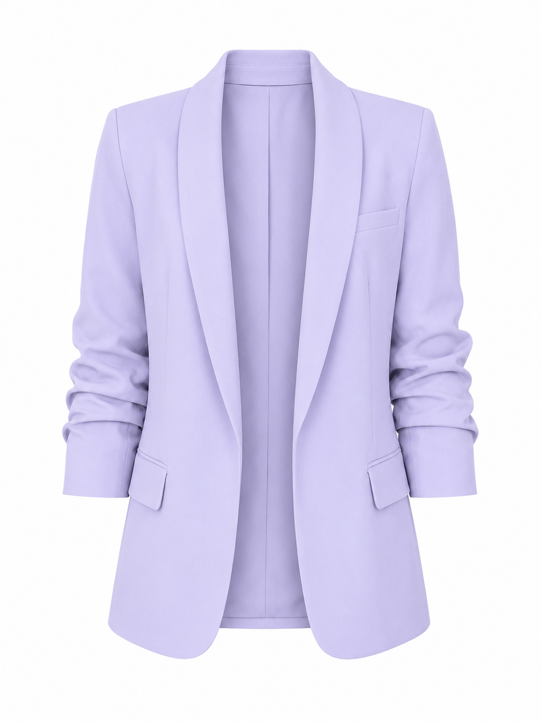 Lilac Open Blazer with Ruched Sleeves
