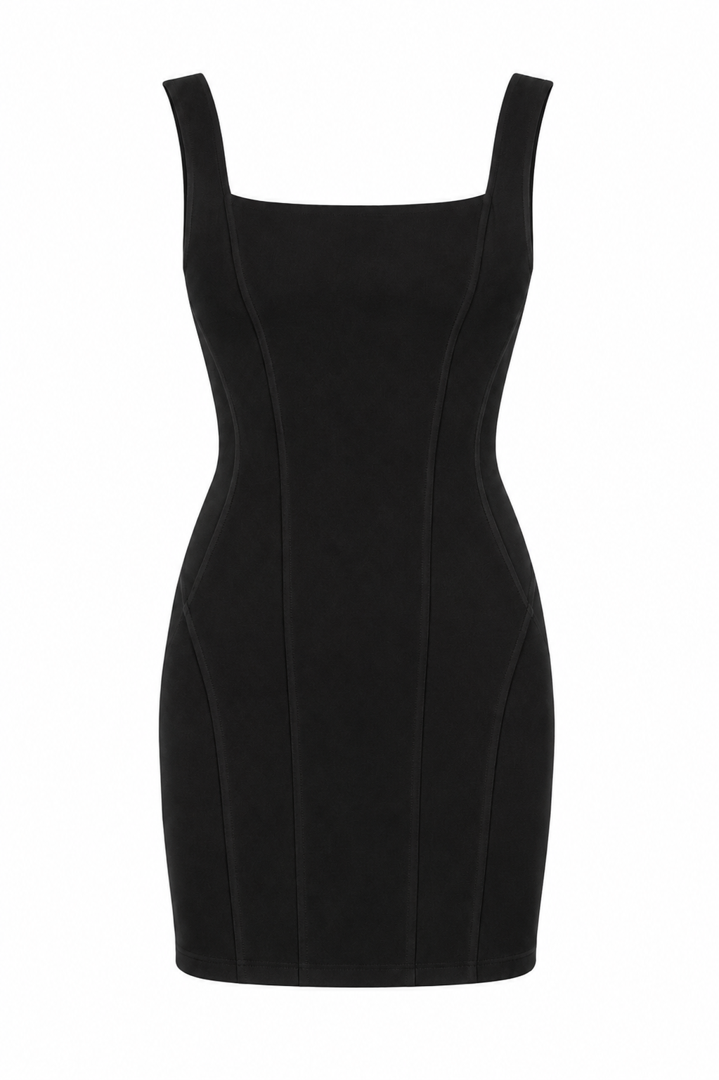 Black Panelled Square Neck Mini Dress