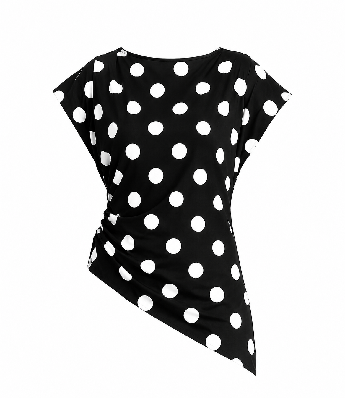Black & White Padded shoulder Polka Dots Wrap Blouse and Trouser Set