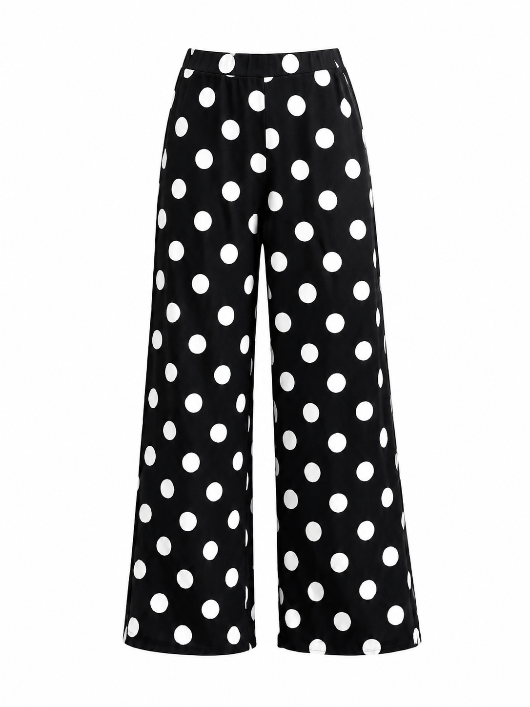 Black & White Padded shoulder Polka Dots Wrap Blouse and Trouser Set