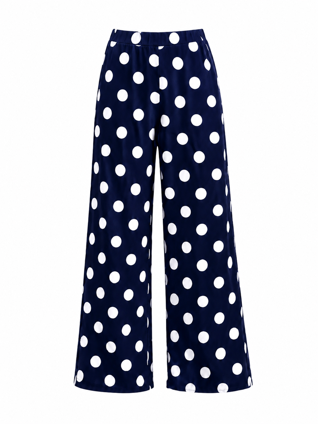 Navy & White Padded shoulder Polka Dots Wrap Blouse and Trouser Set