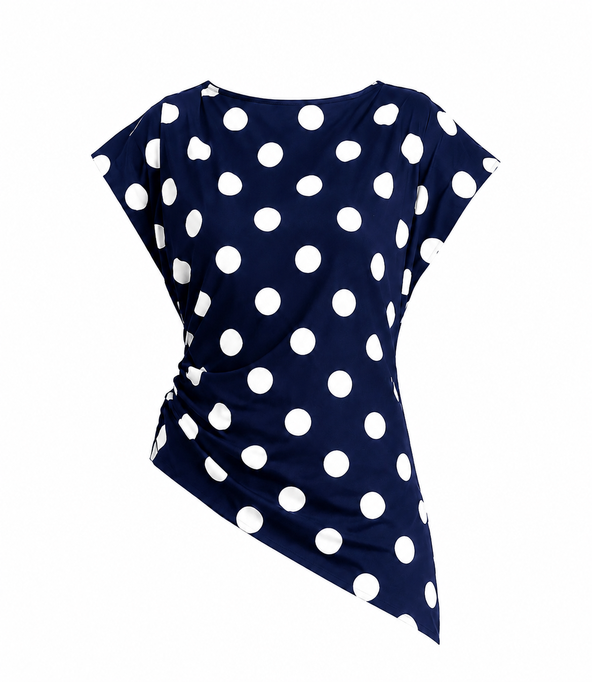 Navy & White Padded shoulder Polka Dots Wrap Blouse and Trouser Set