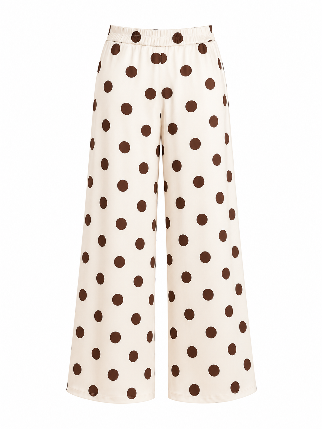 Cream & Brown Padded shoulder Polka Dots Wrap Blouse and Trouser Set