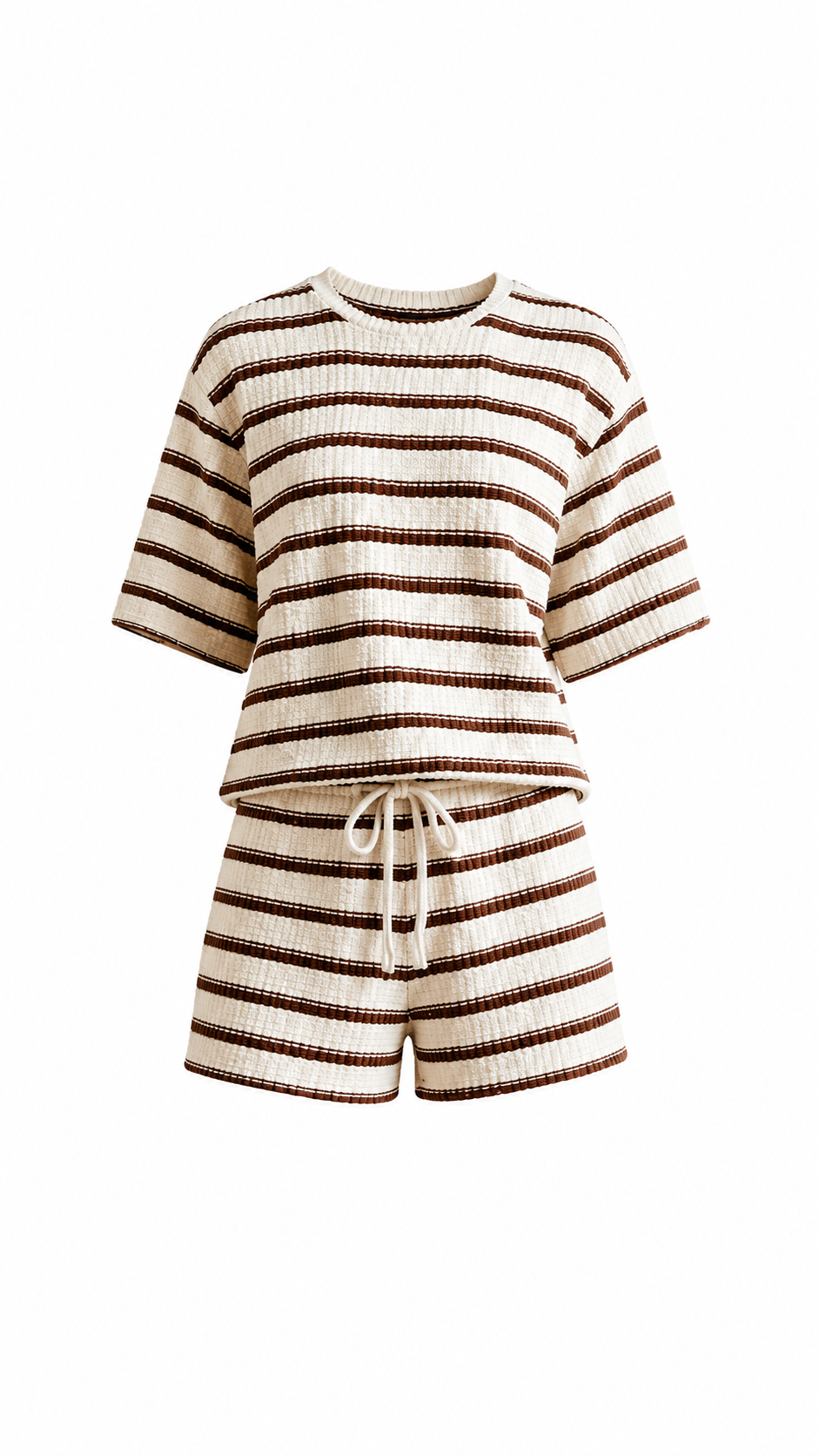 Beige Striped Textured Casual Shorts