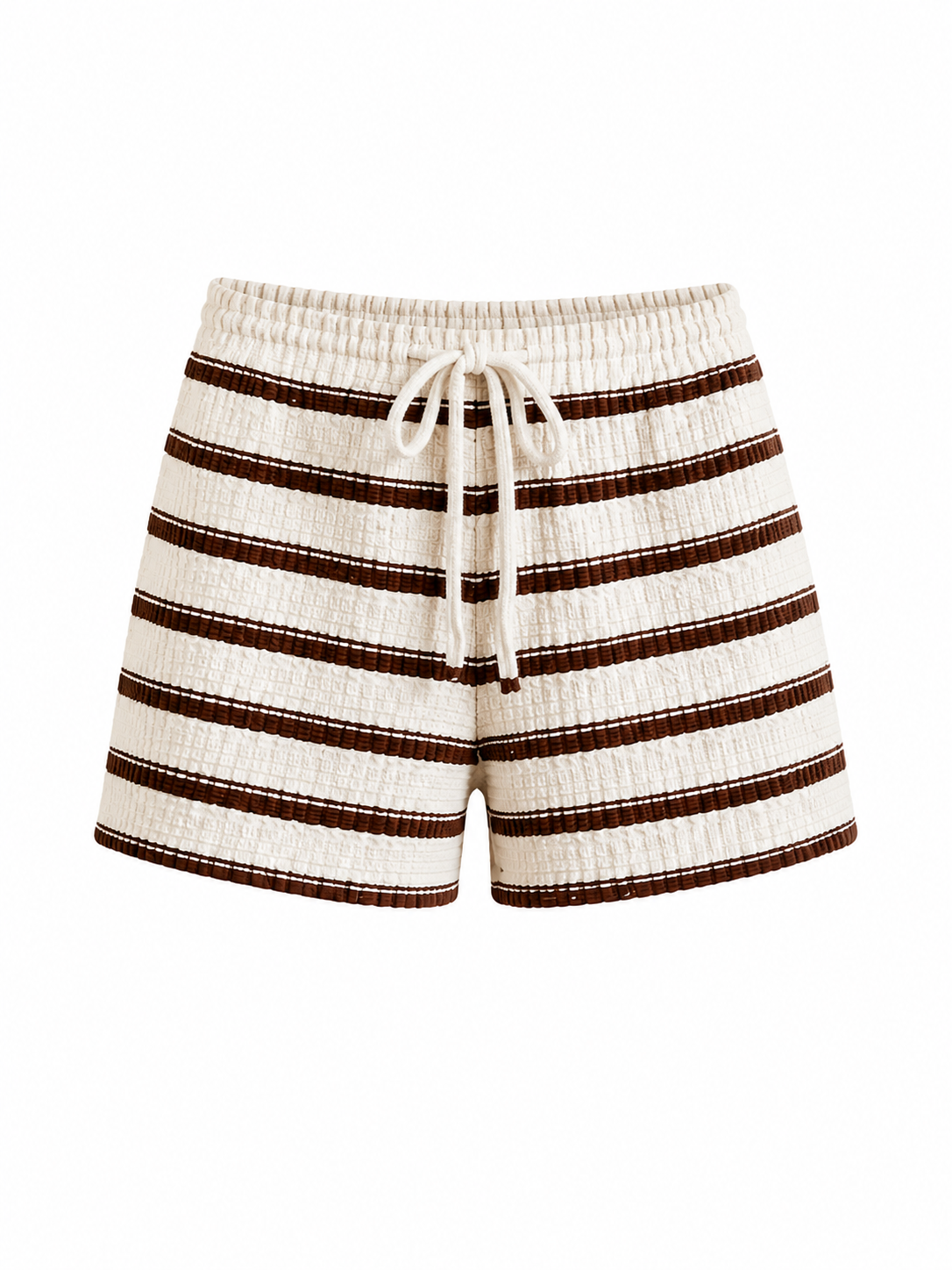 Beige Striped Textured Casual Shorts