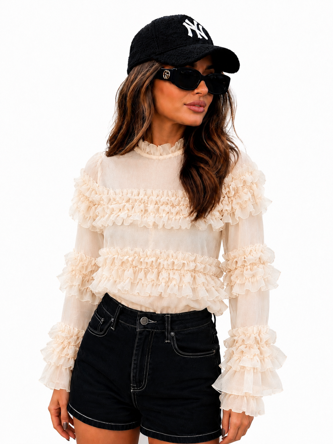 Cream Ruffle Statement Blouse